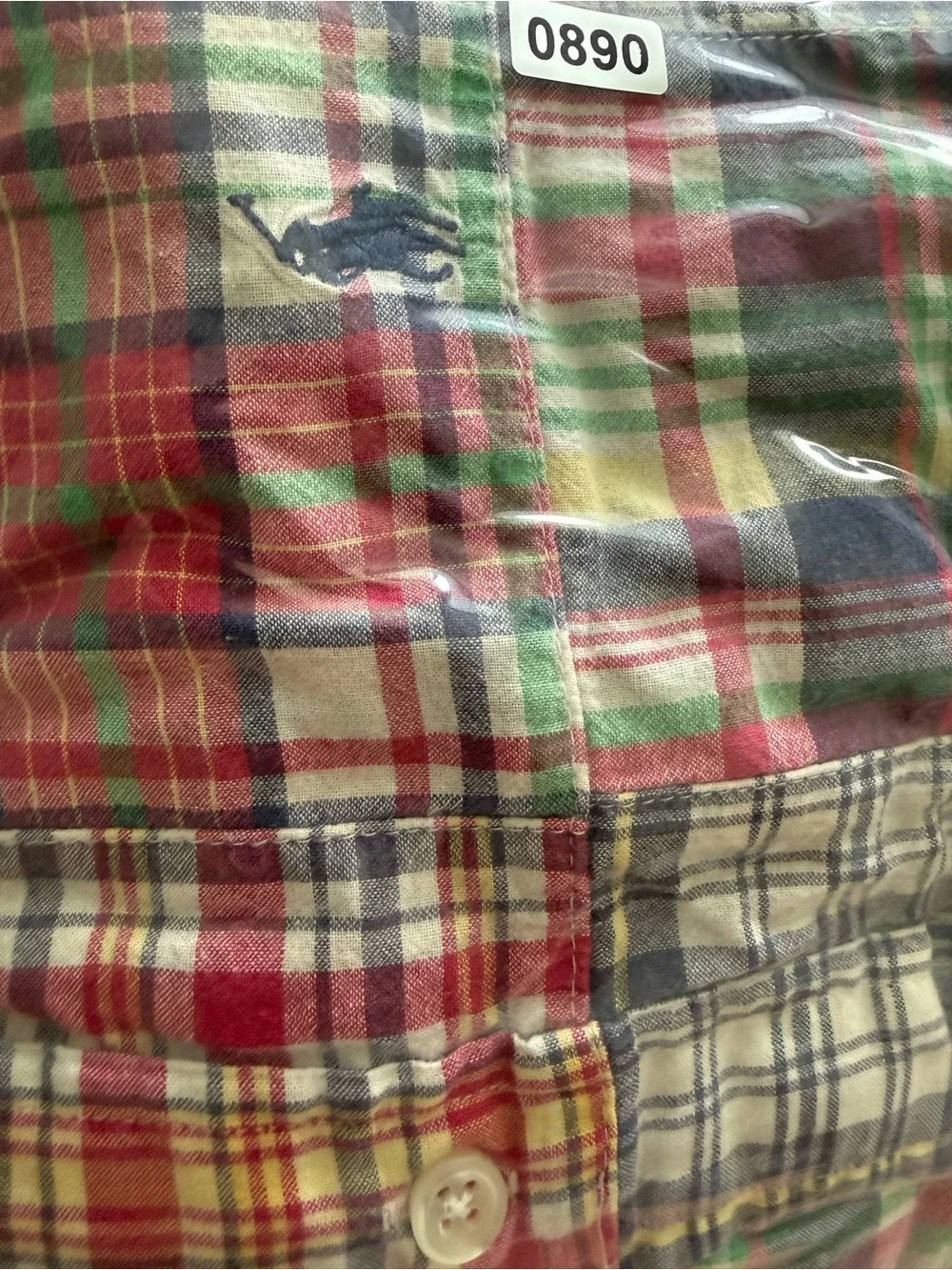 Polo Ralph Lauren VTG Button Up Mens Sz L Indian Madras BLAKE Patchwork